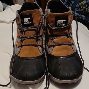 Sorel Brown Suede, Black Rubber & Gray Rain Boots. Worn Once. [EUC]